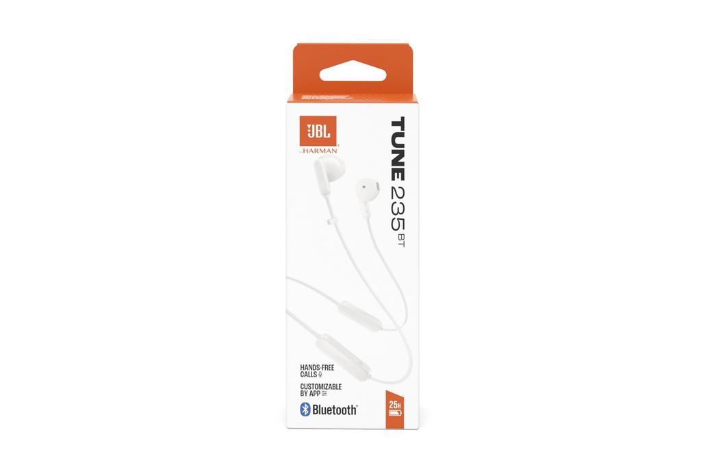 JBL TUNE235BT Neckband In-Ear Earphones Built-in Microphone 25H Battery 3-Button Remote Waterproof IPX4 White