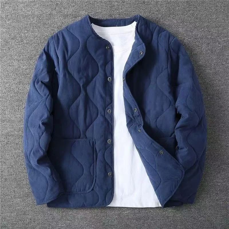 Autumn Winter Men's Cotton Jacket Vintage Thick Warm Solid Geometric Pattern Overcoat Casual Long Sleeve Coats