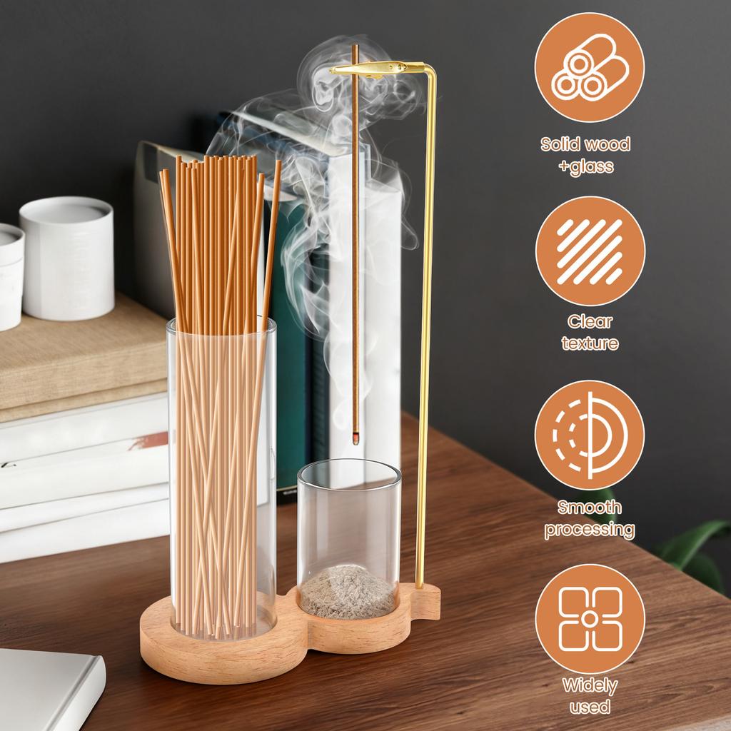New Incense Holder for Sticks Anti-Ash Flying Incense Burne with Glass Ash Catcher and Sticks Organizer for Yoga Spa Home Decor