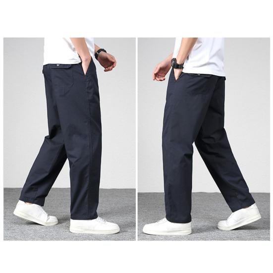 Pantalon pour homme, coupe droite, ample, multi-poches, couleur unie, taille moyenne, fin, décontracté, lisse, doux, respirant, été, automne