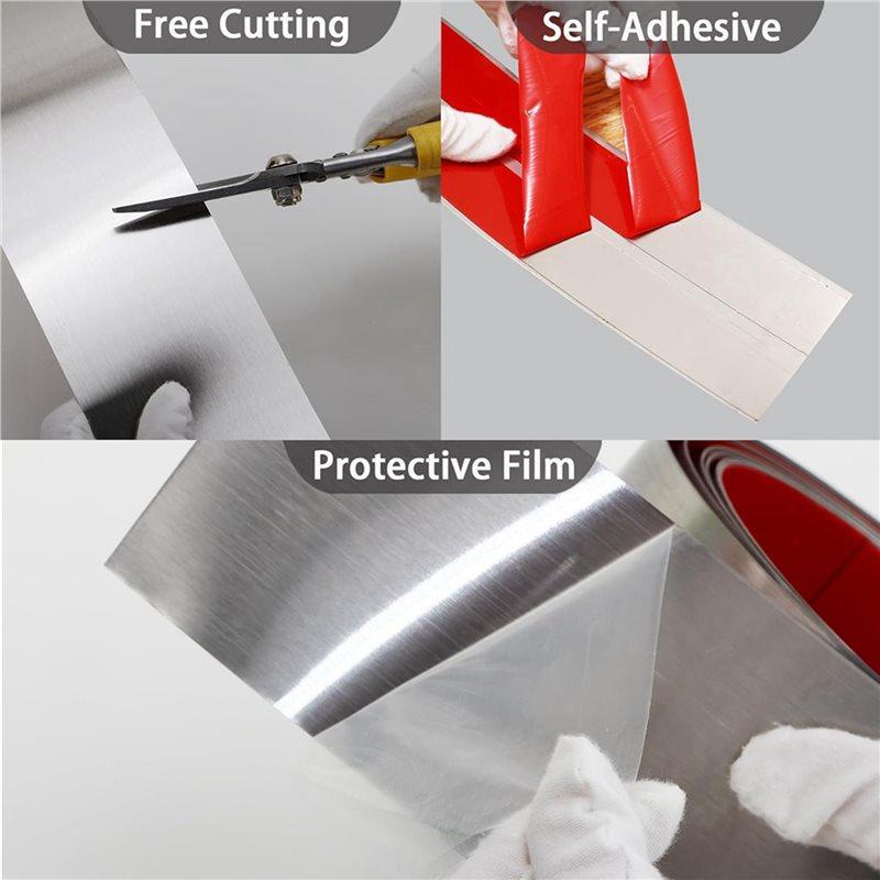 3X Stainless Steel Kick Plate, Peel And Stick Kickplate Base Cover,Baseboard Molding Trim For Wall,Silver