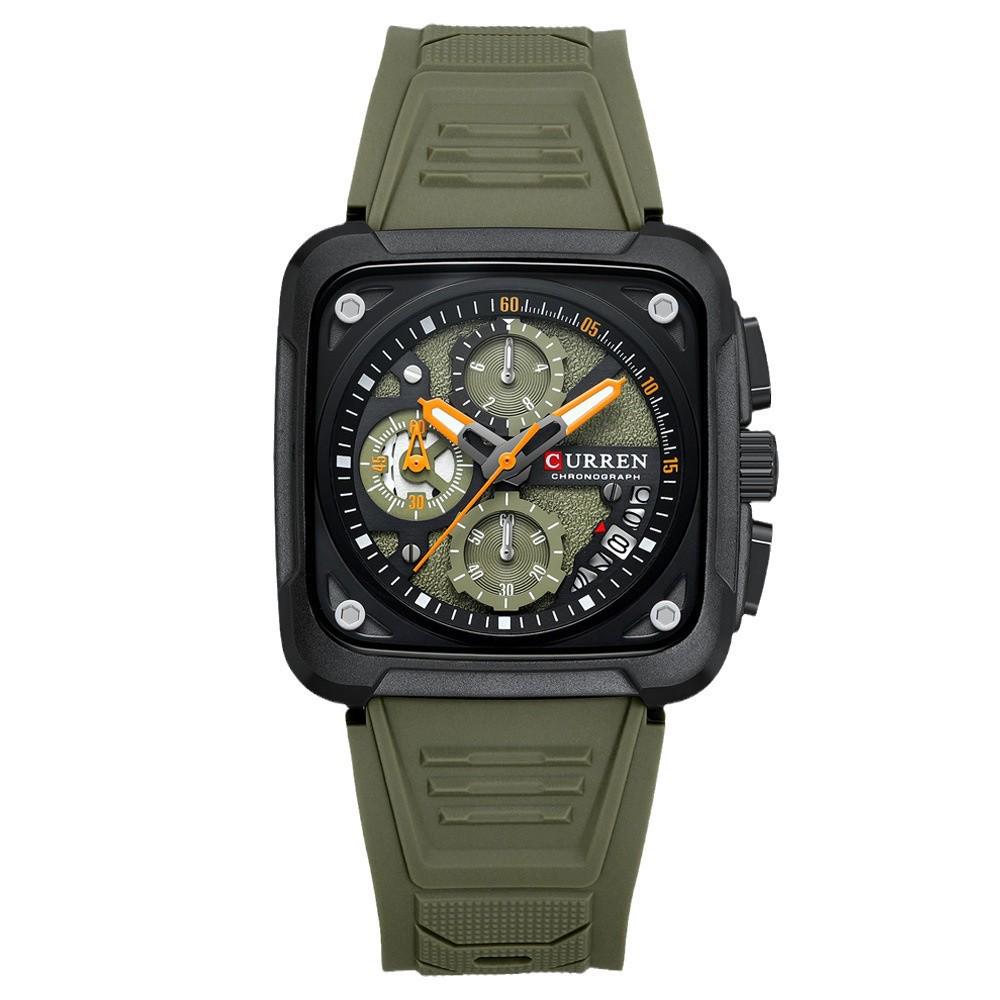CURREN 8461 Men's Square Sports Watch with Silicone Strap and Multifunctional Six-Needle Calendar