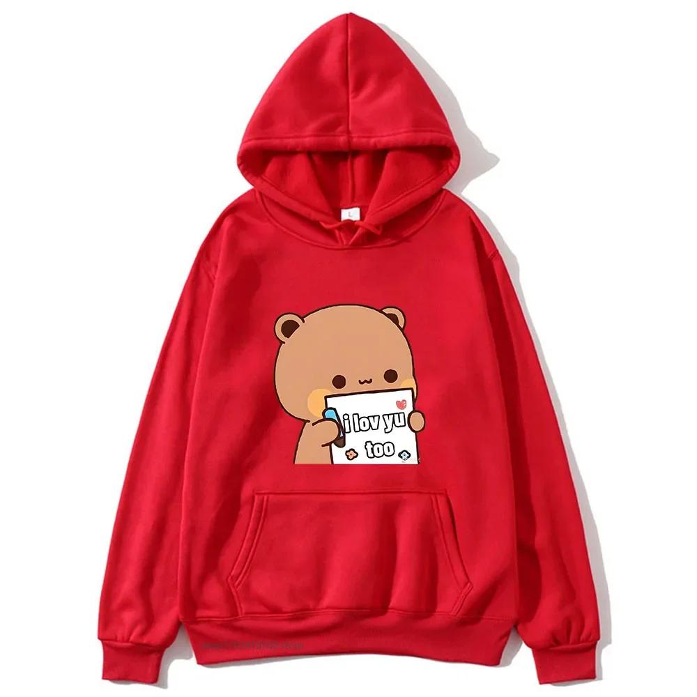 BuBu Panda’s Love Message To DuDu Bear Hoodie Kawaii Cartoon Graphic Sweatshirt Couple Clothes Men Women's Pullover