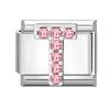1pz Micro Intarsiato Zirconia Rosa Full Zircone 26 Lettere Inglesi Fascino Italiano Adatto Bracciale in Acciaio Inossidabile da 9mm Gioielli Fai da Te