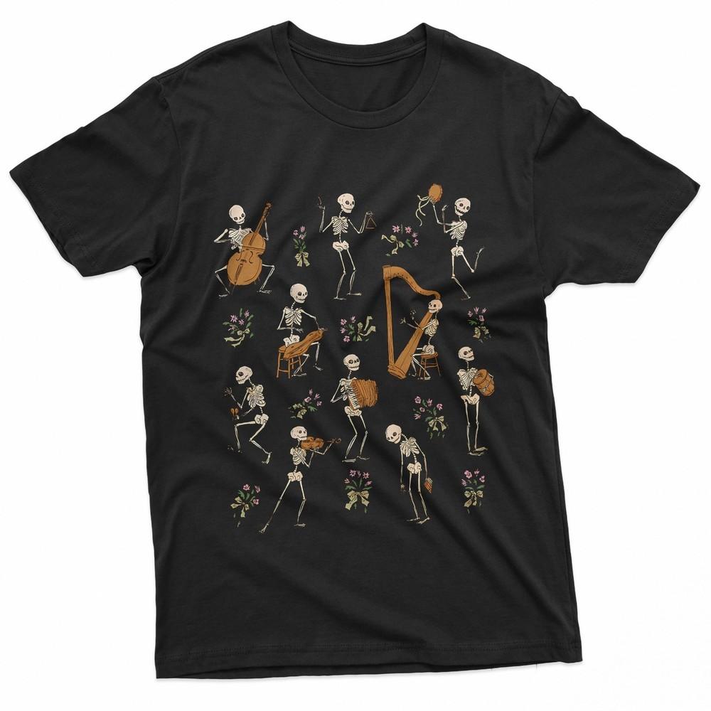 Skeleton Orchestra Playing Instruments Gothic Spooky Music Gift TShirt Unisex T-Shirt S