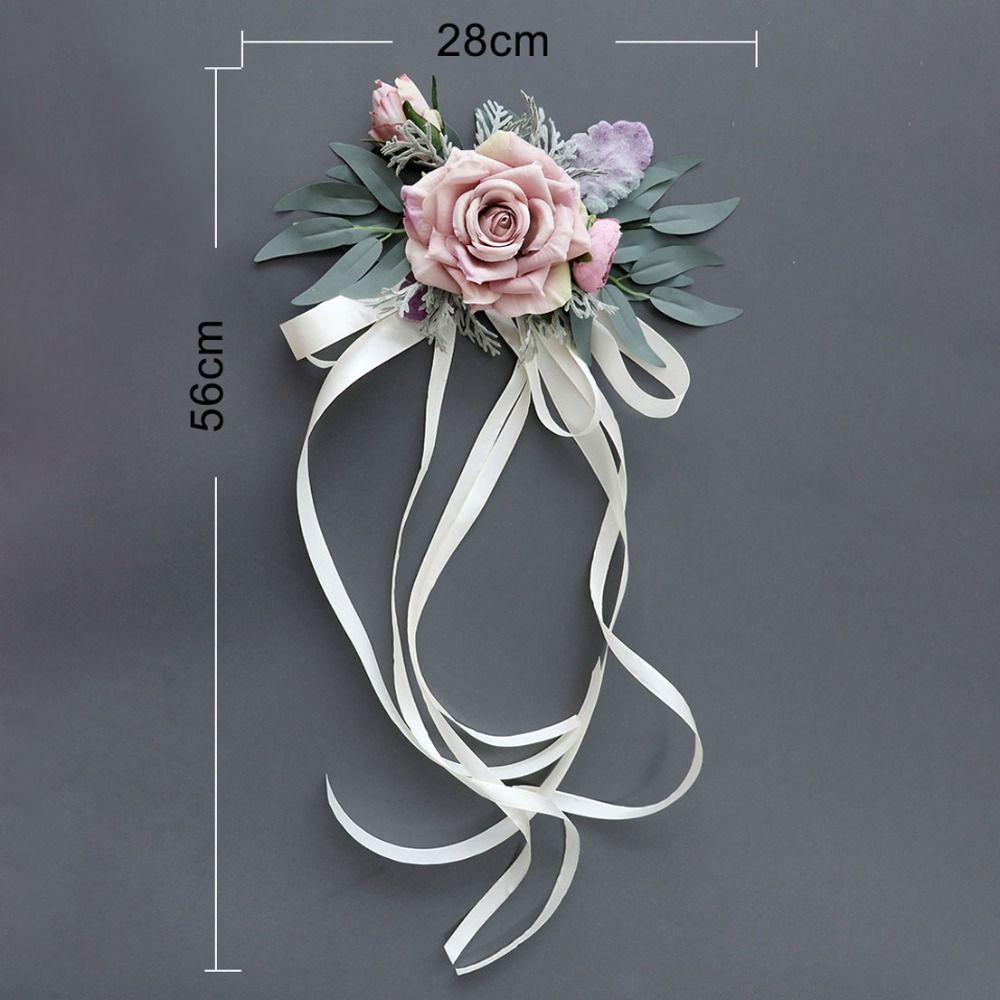 Ribbon Car Door Handle Mirror Flowers Romantic Artificial Roses  Ceremony Party Decor