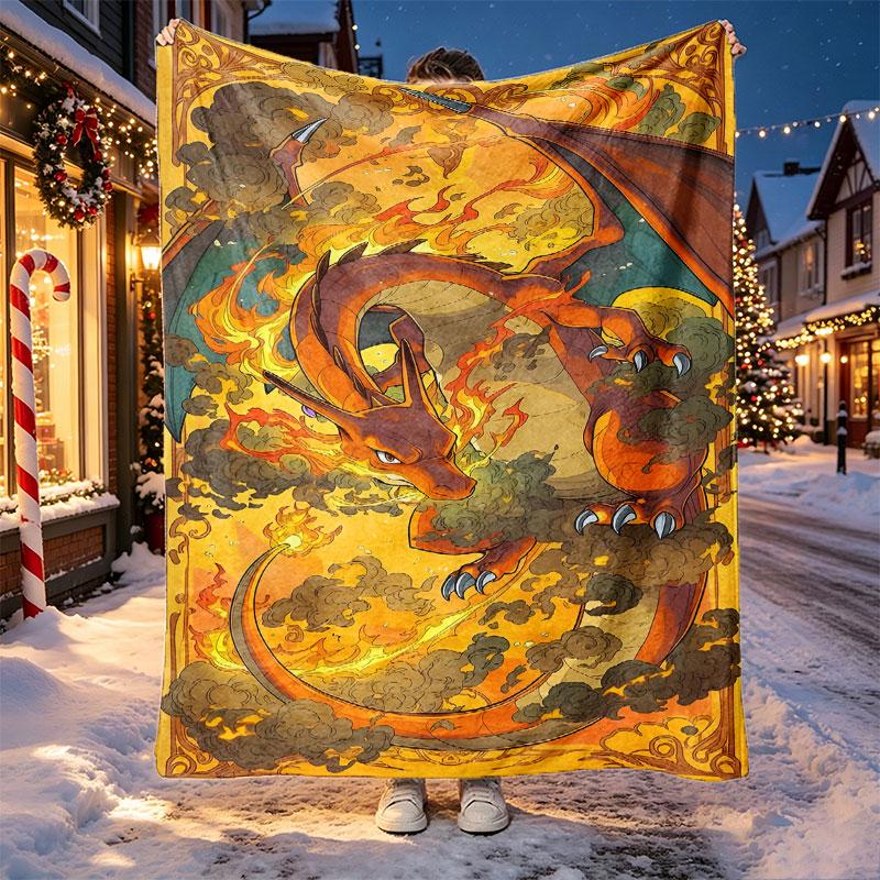 Charizard VS Blastoise Pattern Blanket for Home Decoration, Bed, Sofa, Car Travel, Camping, Suitable for All Seasons, Birthday Christmas Gift