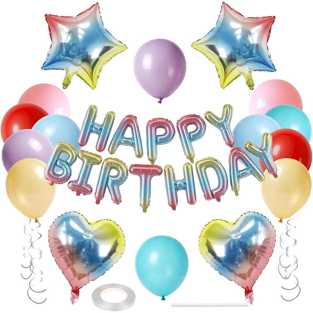 Black Gold Happy Birthday Decorations Balloon Kit with Banner Foil Heart and Star Valentine's Day Wedding Party Balloons