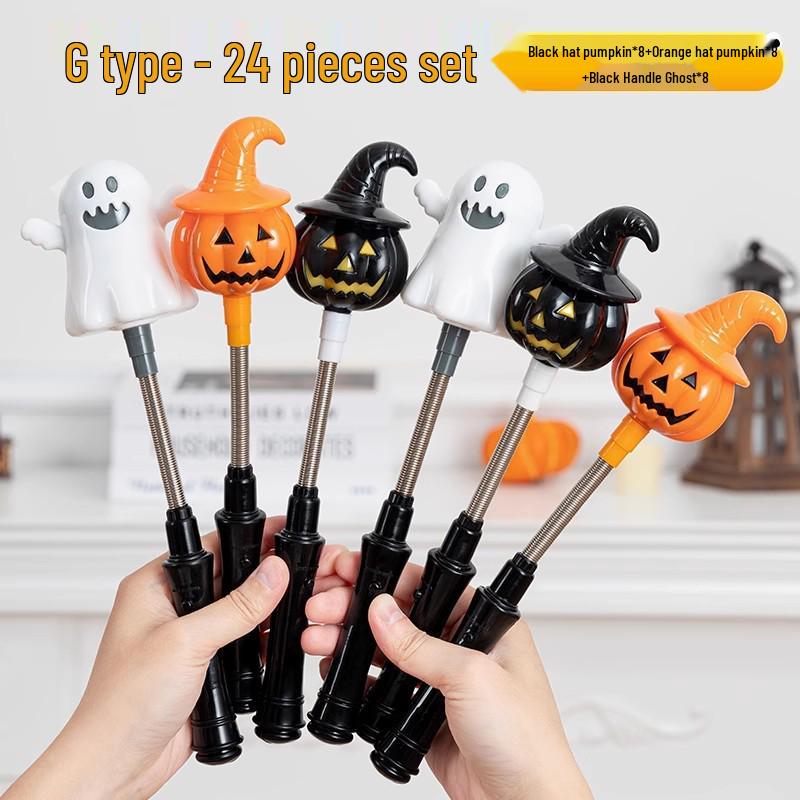 Light-Up Pumpkin Lantern Hand-Crank Stick - Halloween Decoration Toy for Kids