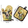 UNICEU Sunflower Cow Print Oven Mitts and Pot Holders Set of 4 Heat Resistant Kitchen Oven Mitts Gloves and Potholders for Baking Cooking Grilling