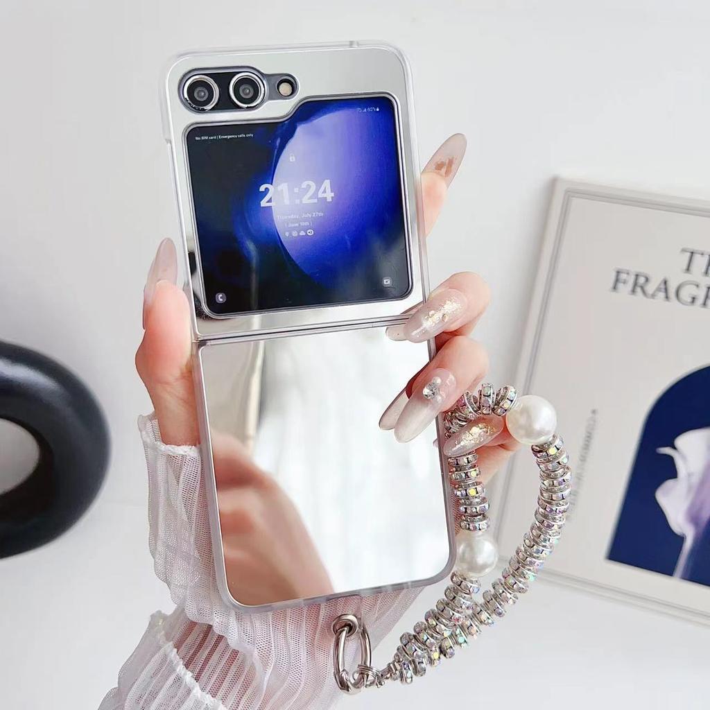 Fashion Butterfly Mirror Folding Phone Case With Bracelet For Samsung All-inclusive Girl Cartoon Phone Case