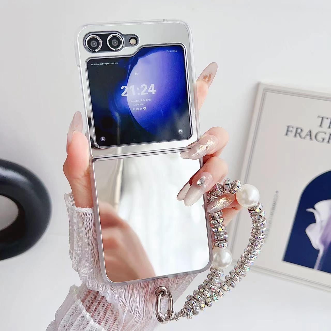 

Модный складной чехол для телефона с зеркалом-бабочкой и браслетом для Samsung, универсальный чехол для телефона с изображением девушки из мультфильма for Galaxy Z Flip4(6.7 )