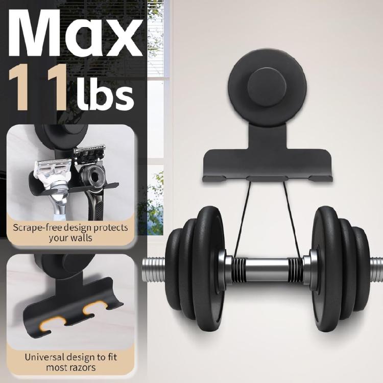 Stainless Steel Shower Shelf With Multi Hook Designs Space Saving Suction Cup Razors and Shaver Holder