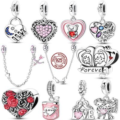 New In Valentine'S Day Series Copper Heart Love Pendant Charms Jewelry Fit Originalbracelet For Women Diy Gift