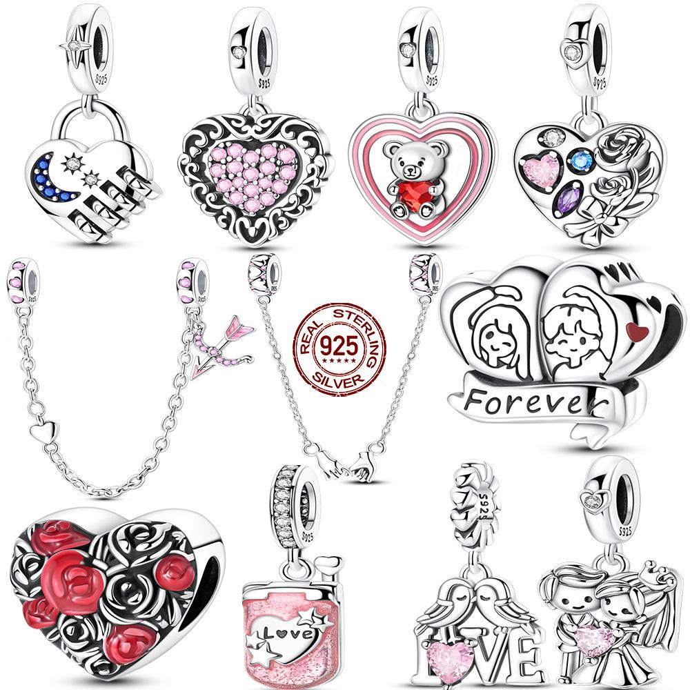 New In Valentine'S Day Series Copper Heart Love Pendant Charms Jewelry Fit Originalbracelet For Women Diy Gift