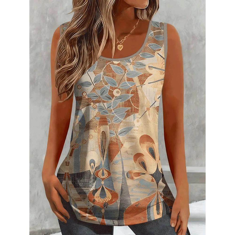 Fashion Women's Flower Printed T-Shirt Casual Loose Sleeveless Top Comfortable Camis Tank Tops