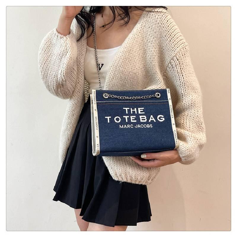 Stylish 2024 Autumn Fashion Letter Print Large Capacity Denim Canvas Tote Bag For Women In Black Blue And Sky Blue