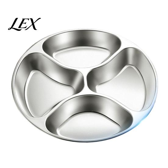 Rutschfeste Basis, geteilte Schale, Edelstahlplatte, Metall-Essensschale mit 4 Fächern, portionenkontrollierende, ergonomische, abgerundete Kante, Speiseplatte und Diätmanagement