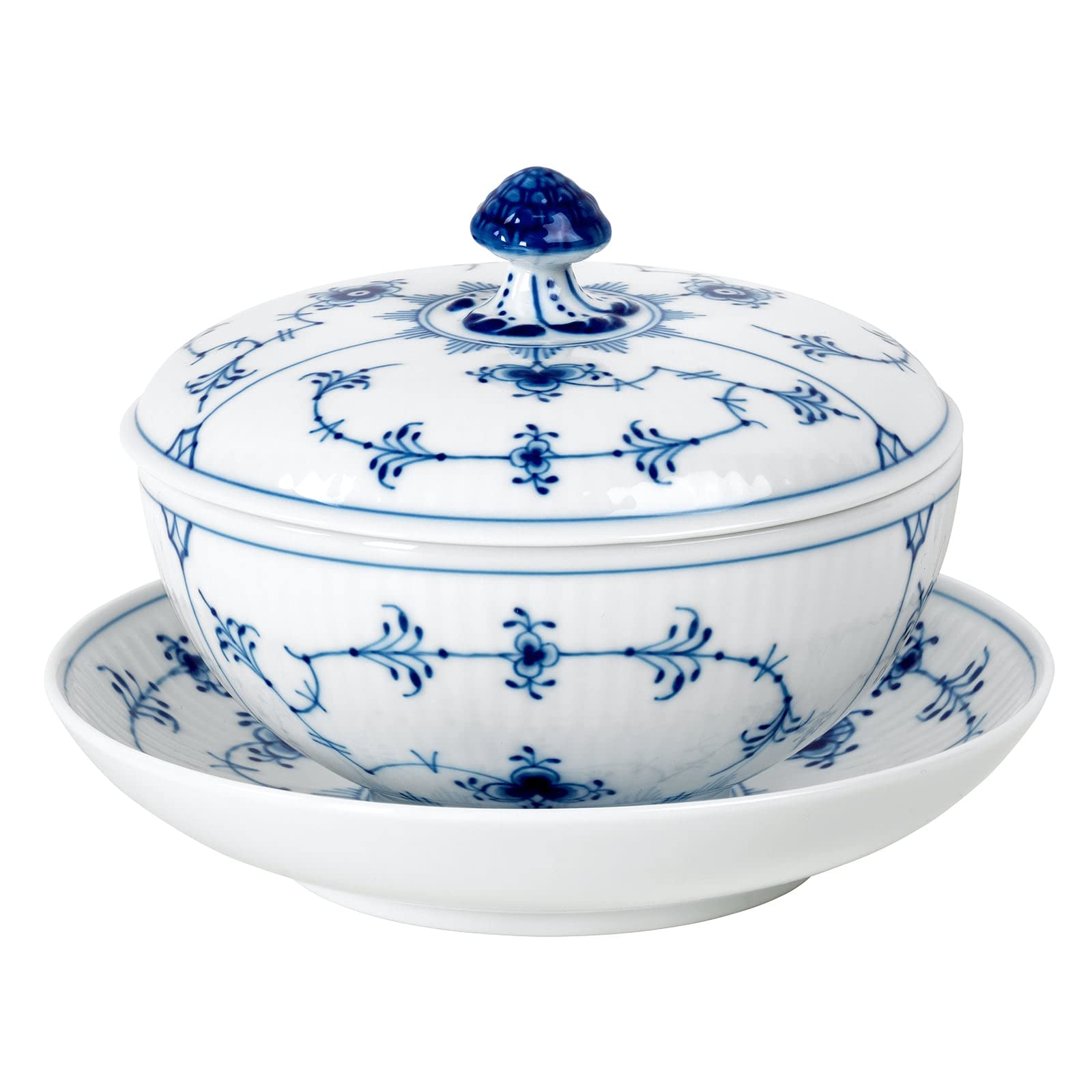 

Imported Royal Copenhagen Blue Fluted Plain Bowl 380ml Saucer 1064774 [Regular Product] (with Lid) & білий