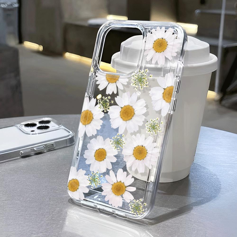 Full Screen Small Chrysanthemums Transparent Phone Case For IPhone 16 15 14 13 12 11 Pro Max 7 8 plus X XR XS Soft Case