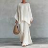 New 1116 European and American new women's elegant simple loose solid color shirt wide-leg pants set
