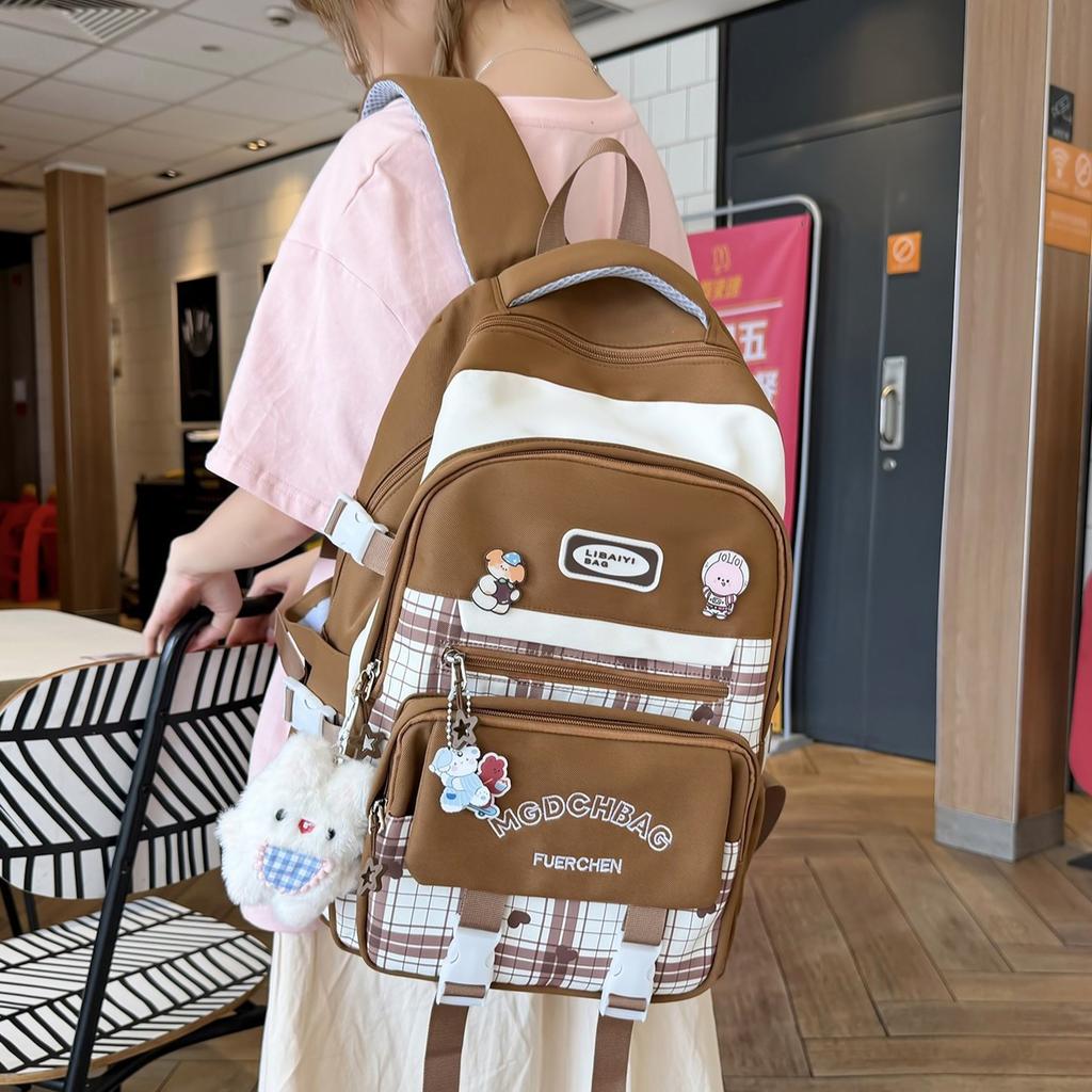 Zaino versione coreana di Mori per studente di scuola elementare femminile alto valore scozzese colore a contrasto stile college per studente di scuola media