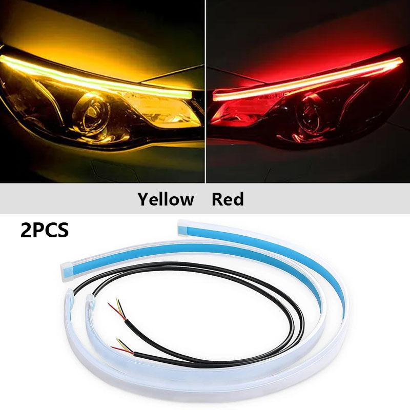 2Pcs LED DRL Car Daytime Running Light 12V Flexible Waterproof Headlight LED Strip White Turn Signal Yellow Brake Flow Lights
