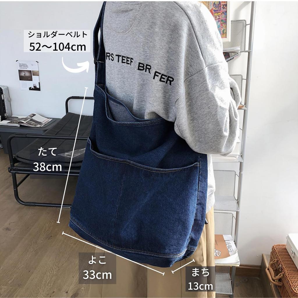 FARFADET Adjustable Denim Shoulder Tote Diaper Large Fits A4 and Popular Crossbody A4 Korean Eco Blue Bag, Bag, Bag, Capacity, Lightweight, Files,