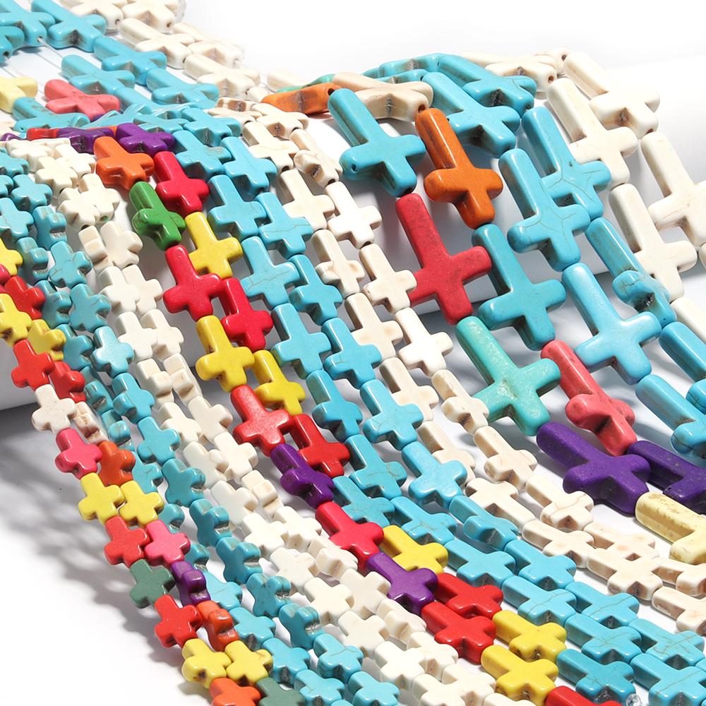 Natural Turquoise Stone Beads Colorful Cross Shape Loose Spacer Beads For Jewelry Making DIY Charm Bracelet Necklace Accessories