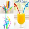 100PCS Flexible Plastic Straws, Colorful Disposable Bendy Party Fancy Straws Extra Long Straws Party Decorations