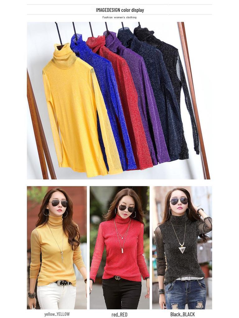 Damen Slim Fit Lila Langarm Lurex Basisschicht Top im koreanischen Stil