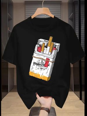 Unisex Retro Sigarettenpakje Schetsprint T-shirt Lichte Katoen Korte Mouw Tee Hip Hop Straatstijl Dagelijks Casual Mannen Zomer Top