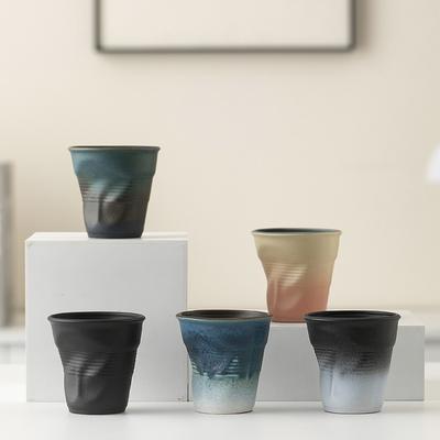Imitation Paper Cup Ceramic Mug Retro Handmade Origami Cup Coarse Pottery Afternoon Tea Irregular Coffee Cup