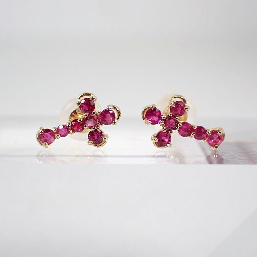 [New] 750 Ruby Cross Earrings [s1-24]
