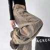 Women's Autumn Post-Apocalyptic Style Wide Leg Jeans - Dirty Dyed Print, Loose Curved Leg, Floor-Length Jazz Pants