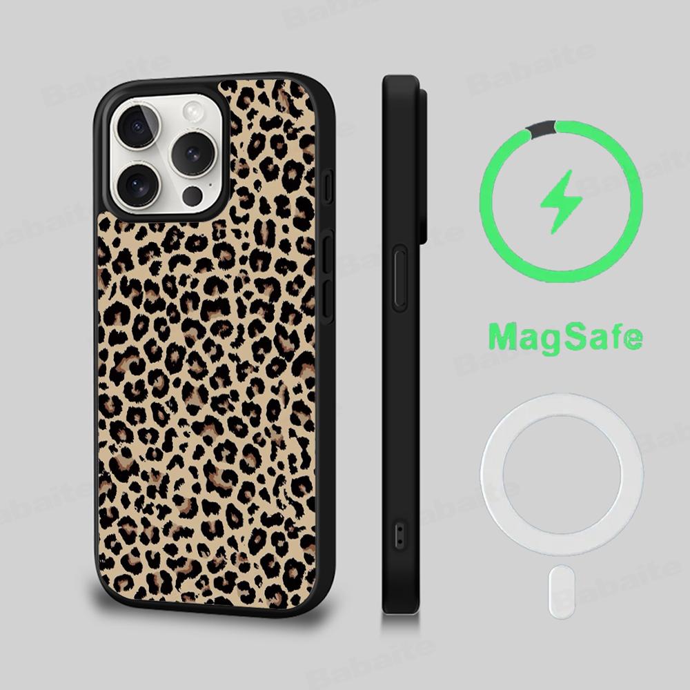 Leopard Cheetah Print Phone Case Magnetic Case For IPhone 16 14 13 12 11 15 Pro Max Plus For Magsafe Wireless Charge Cover