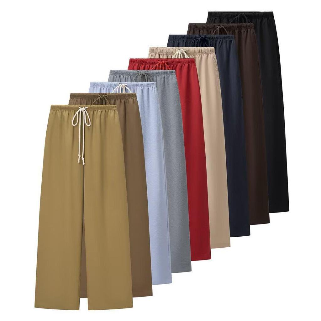 Women's High Waist Elastic Straight Leg Drape Pants with Drawstring