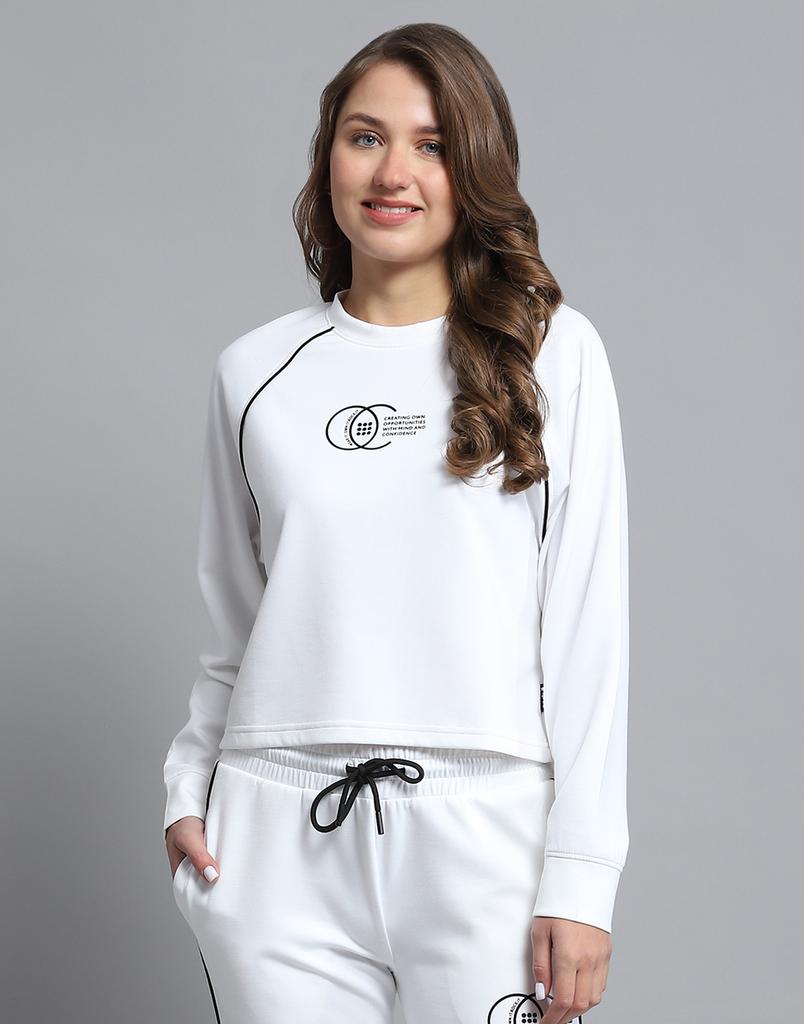 ROCK.IT from house of Monte Carlo Womens Self Design White Round Neck Full Sleeve Sweatshirt