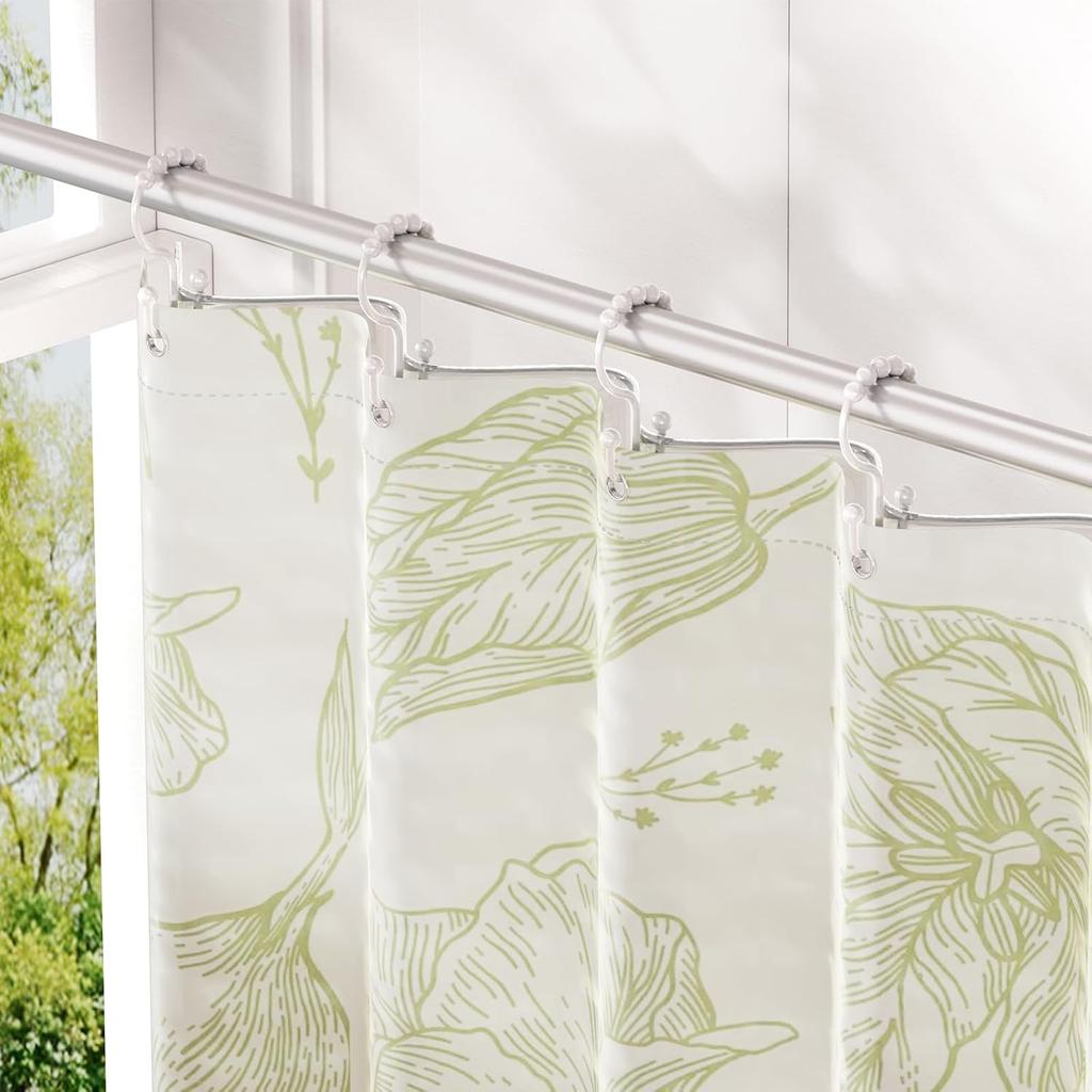 Amazer Plastic Shower Curtain Hooks, Double Shower Curtain Rings, Shower Rings for Shower Curtain, White Shower Hooks for Curtain Liner Bathroom - 12