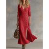 BITCED Fashion Spring Autumn Solid Color Print Long Sleeve V-Neck Casual Dresses