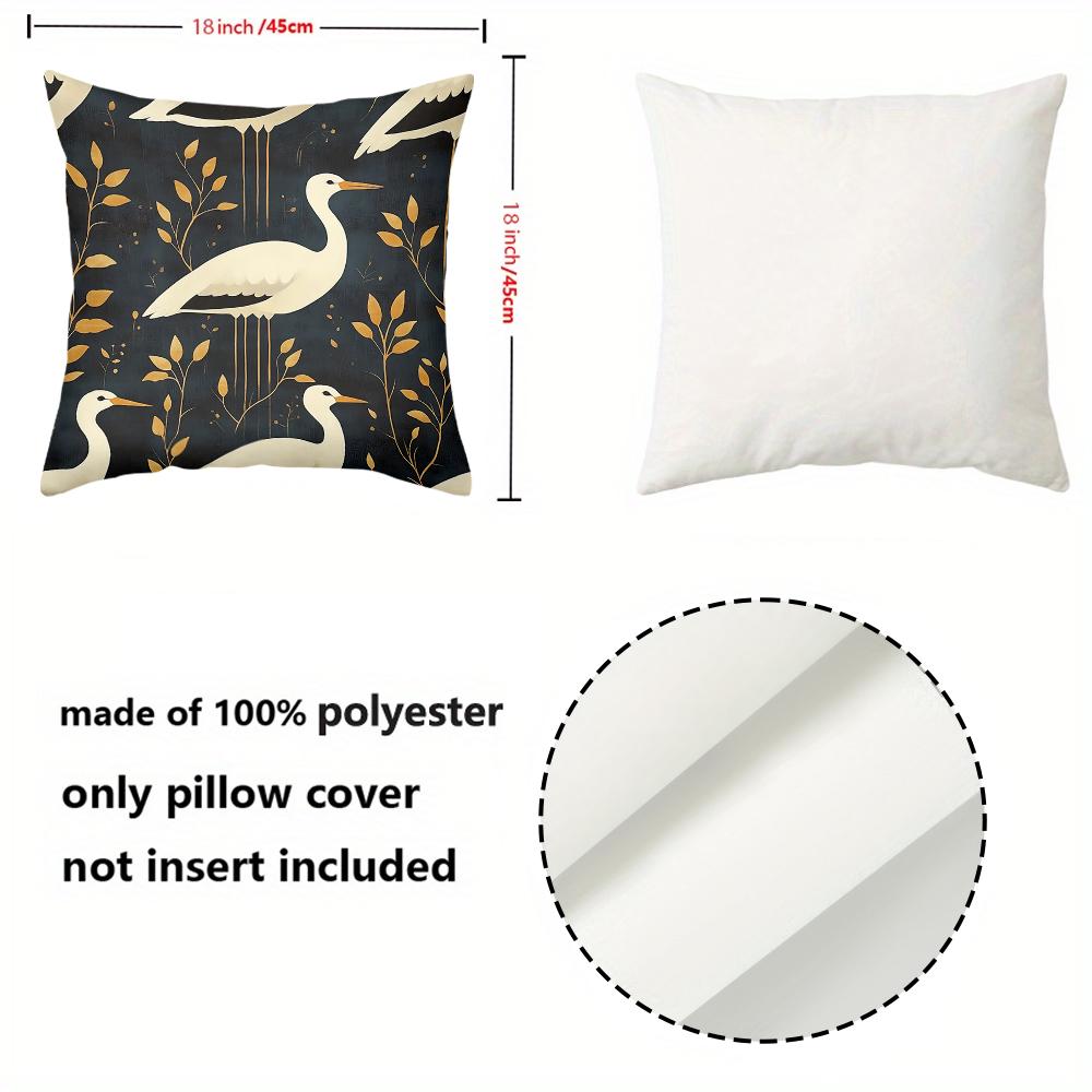 Heron Patterned Cushions With Floral And Leaf Designs Polyester pillowcase, sofa decorative cushion cov Headboard Pillow