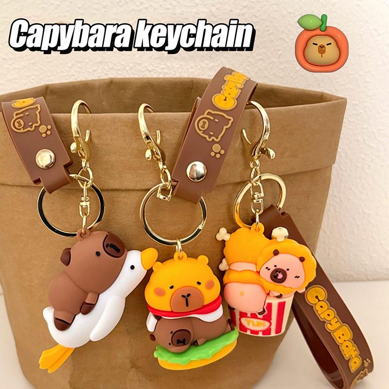 Cute Capybara Keychain Cartoon Animal Doll Keyring Lovely Bag Pendant Backpack Hanging Decoration Couple Gifts