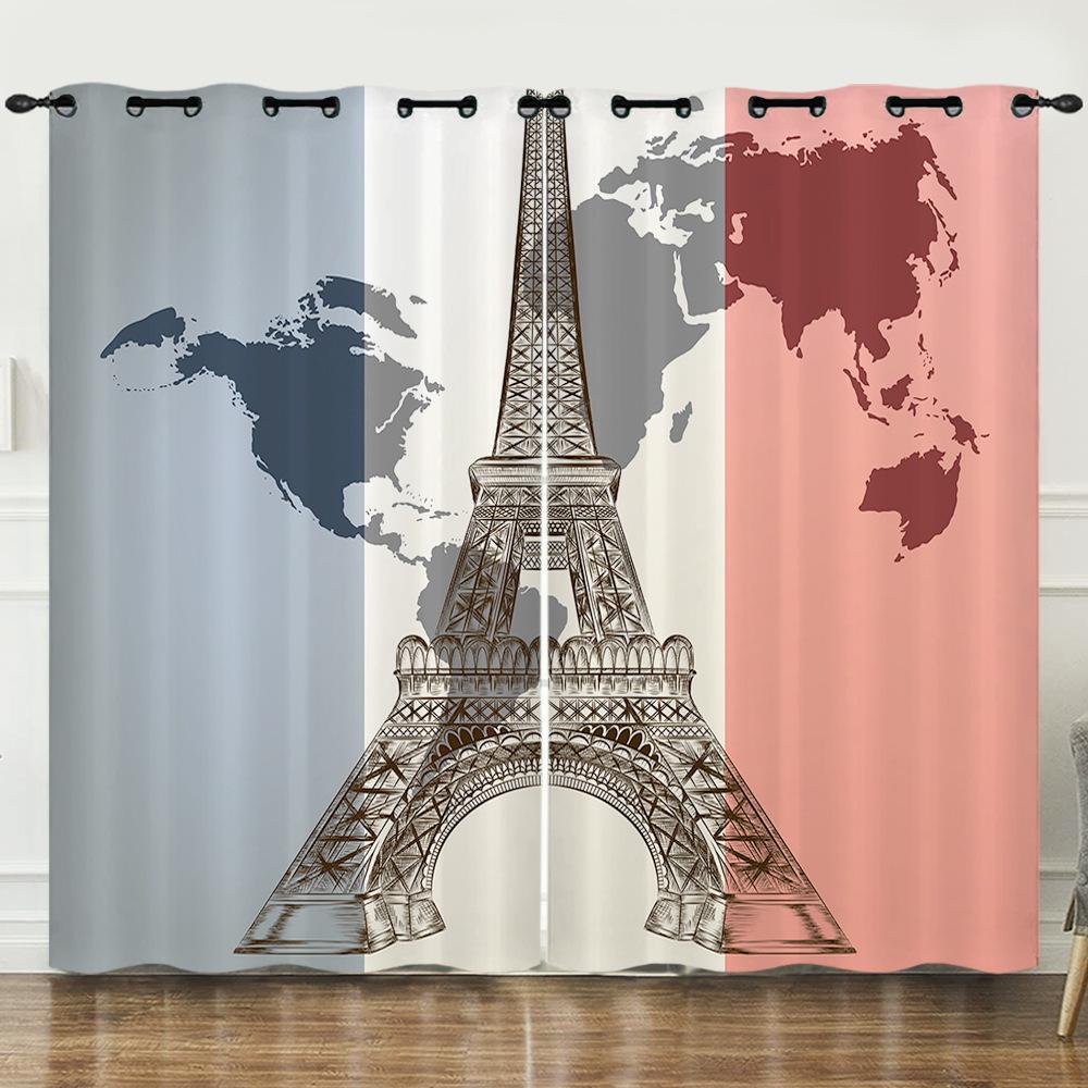 Rideau Illustration Peinte à la Main Tour Eiffel Rideau Impression Numérique 3D Rideau Occultant