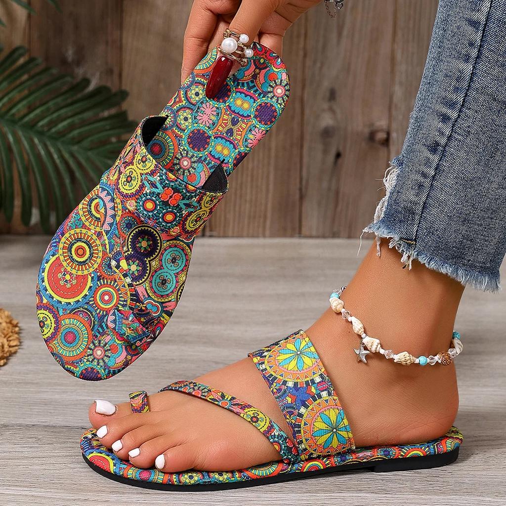 Fashion Women Slippers Fashion Big Size Slippers Bohemian Flower Pattern Sandals Casual Lightweight Shoes Flip Flops Home Slides Women