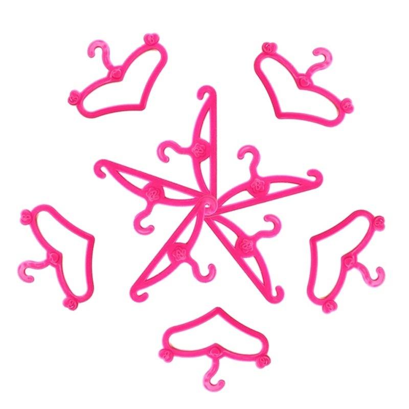 20 pcs Safe Plastic Bright Color Pink Hangers for Doll Dress Clothes Accessories
