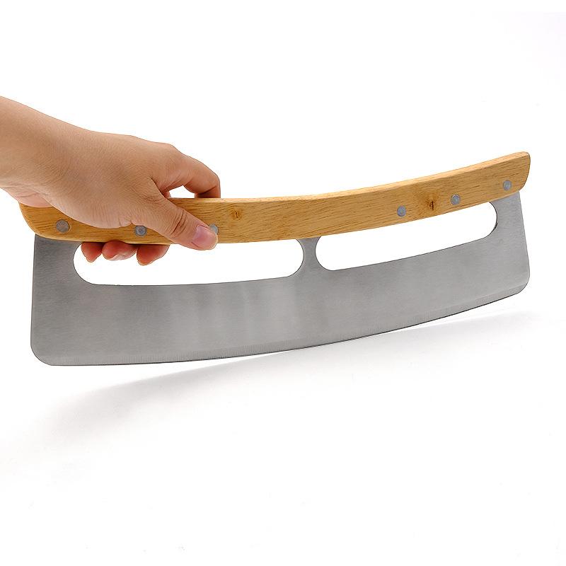 Stainless Steel Pizza Slicer Wheel Kitchen Pizza Cutter Rocker with Wooden Handle & Protective Cover