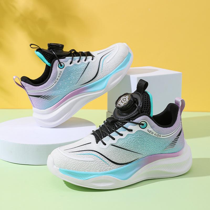 Children's Sports Shoes Boys and Girls Summer New Mesh Running Shoes Single Mesh Breathable Button Shoes Lightweight Cushioning Classmates