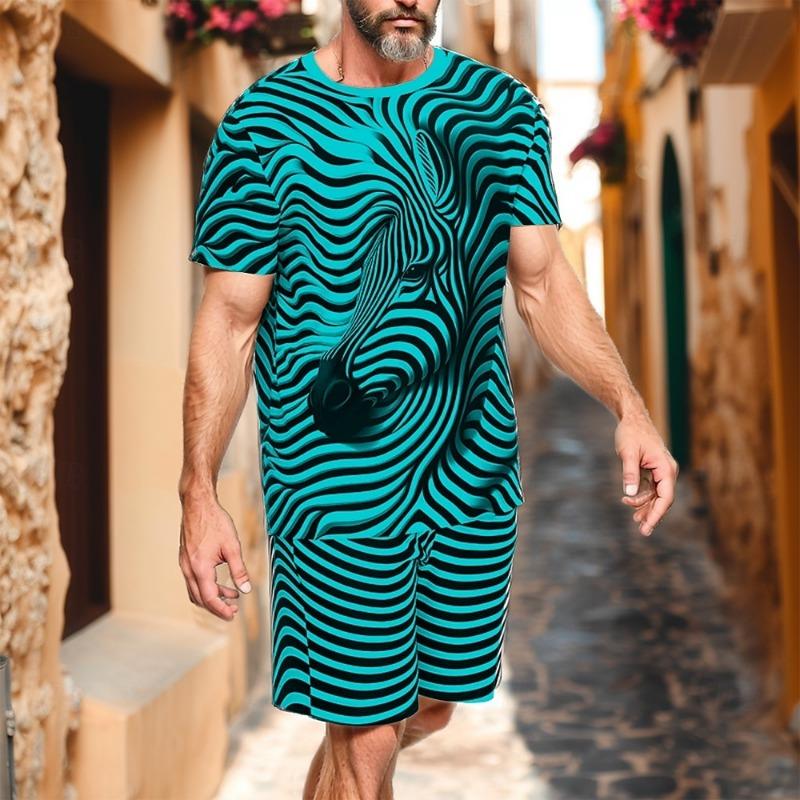Pánský oblek, 3D tisk, kulatý výstřih, šortky s krátkým rukávem, ležérní, lehký top, sportovní oblečení, ležérní, velká velikost, móda