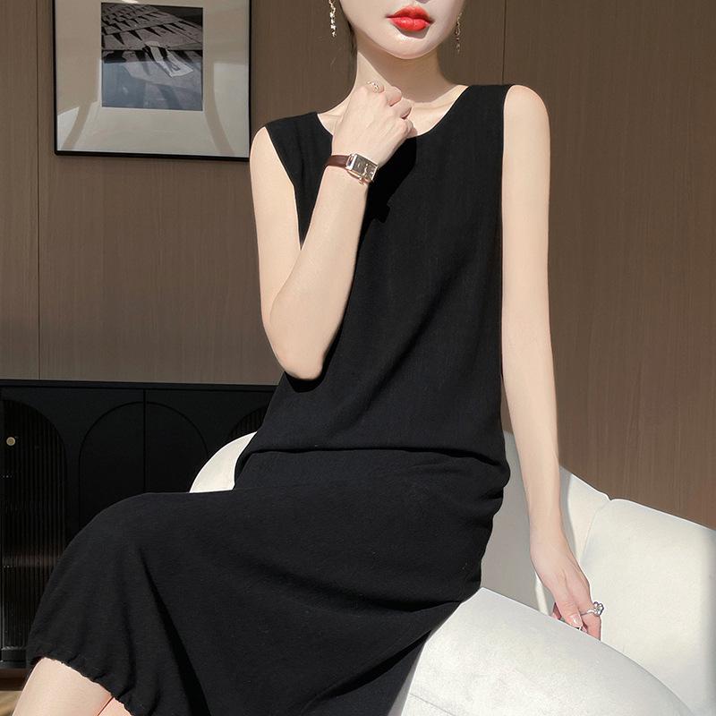 

Женское трикотажное платье-майка из французского льна большого размера без рукавов XXL чёрный