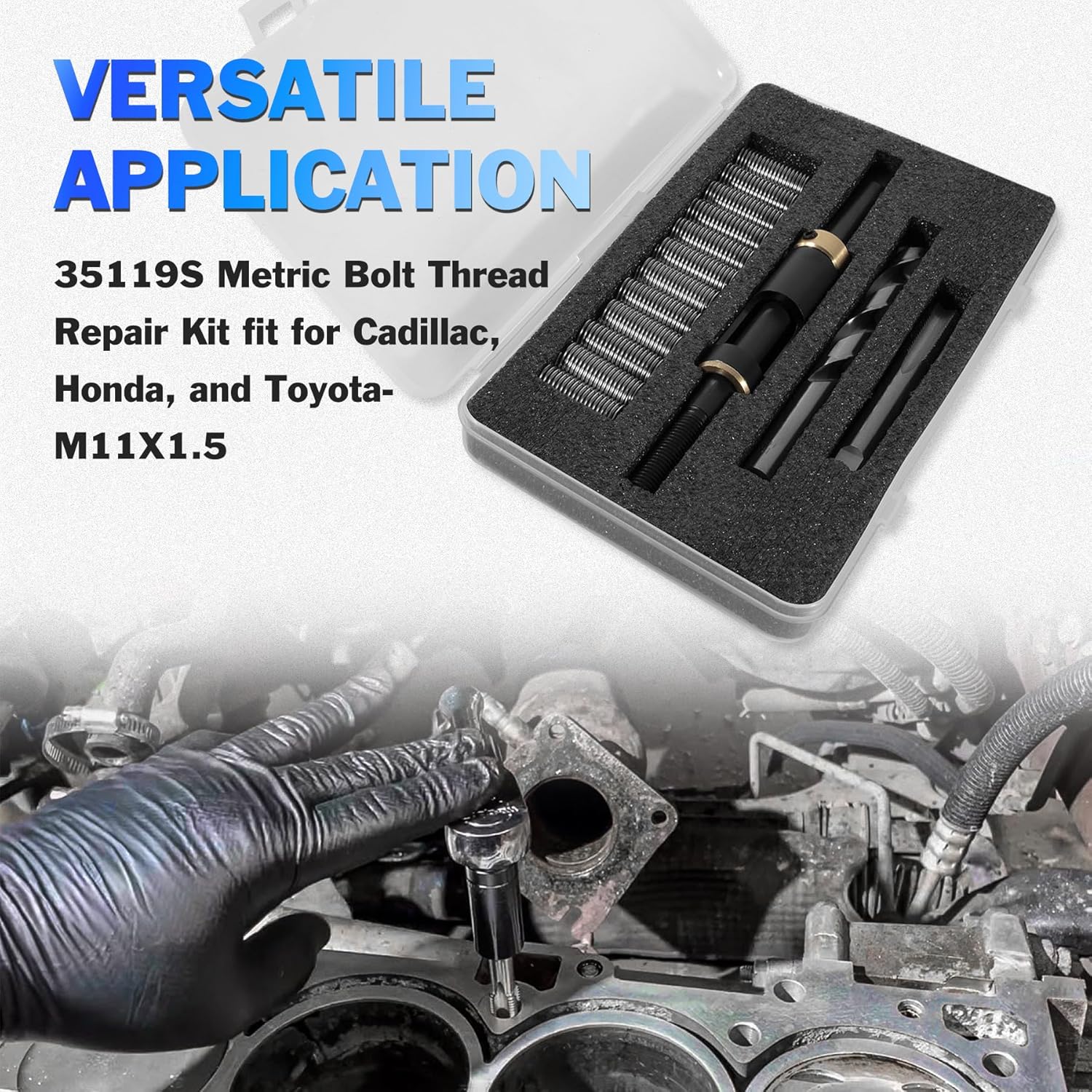 M11X1.5 Metric Head Bolt Thread Repair Kit 35119S Compatible with Cadillac, Toyota